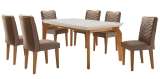 Conjunto de Mesa de Jantar Retangular com Tampo de Vidro Off White e seis Cadeiras Turquesa Veludo Marrom e Imbuia em oferta da loja Mobly