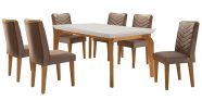 Conjunto de Mesa de Jantar Retangular com Tampo de Vidro Off White e seis Cadeiras Turquesa Veludo Marrom e Imbuia em oferta da loja Mobly