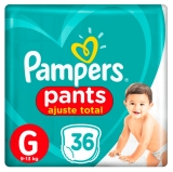 Dois Pacotes de Fraldas Pampers Pants Ajuste Total G 36 unidades em oferta da loja Drogal