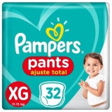 Dois Pacotes de Fraldas Pampers Pants Ajuste Total XG 32 unidades em oferta da loja Drogal
