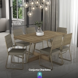 Conjunto Santa de Jantar Charlotte com seis cadeiras em carvalho dourado em oferta da loja Carraro