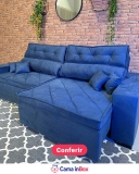 Sofá Austin Retrátil e Reclinável 2,02 m com molas no assento e almofada em suede azul em oferta da loja Cama Inbox